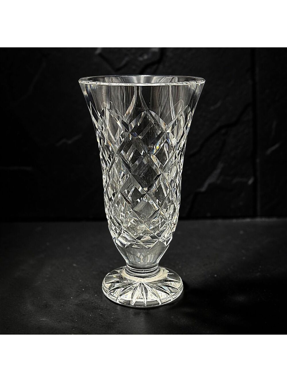 Vintage Waterford Crystal Footed Vase 7.25" Diamond Cut Pedestal Clear Glass